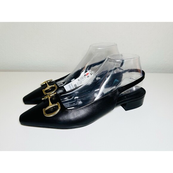 ZARA Black Leather Slingback Pointed Toe Mules Buckle Women Heel US 10 EU 41 NEW - Picture 1 of 13
